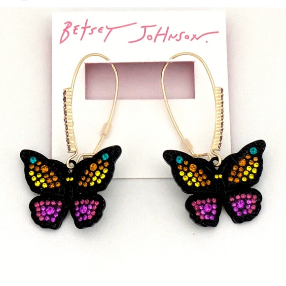 Betsey Johnson Jewelry - NWT 🖤🦋🖤 Betsey Johnson Pavé Butterfly Earrings Black Multicolor Crystals